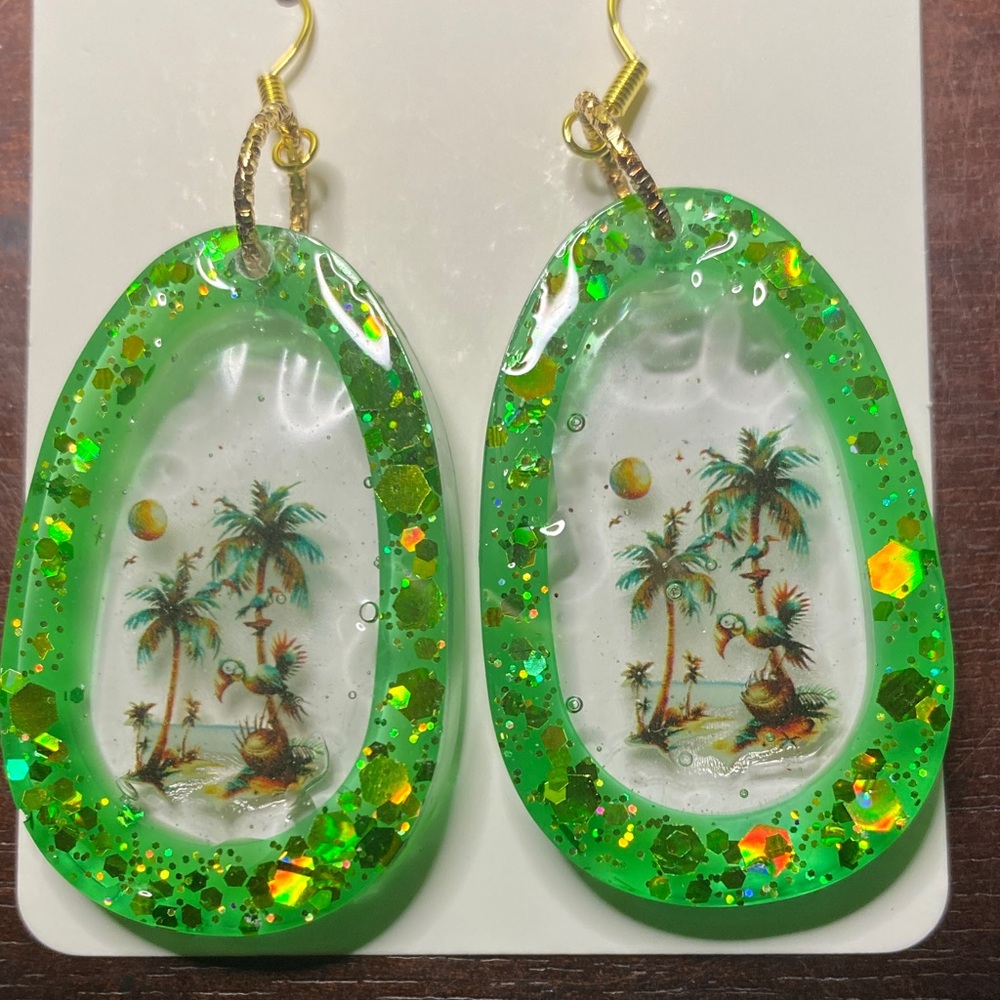 Tropical Green Palm Tree Earrings